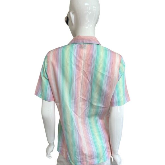 KILLER Vintage 1970s Pastel Rainbow Stripe Button Down Blouse - Picture 4 of 11